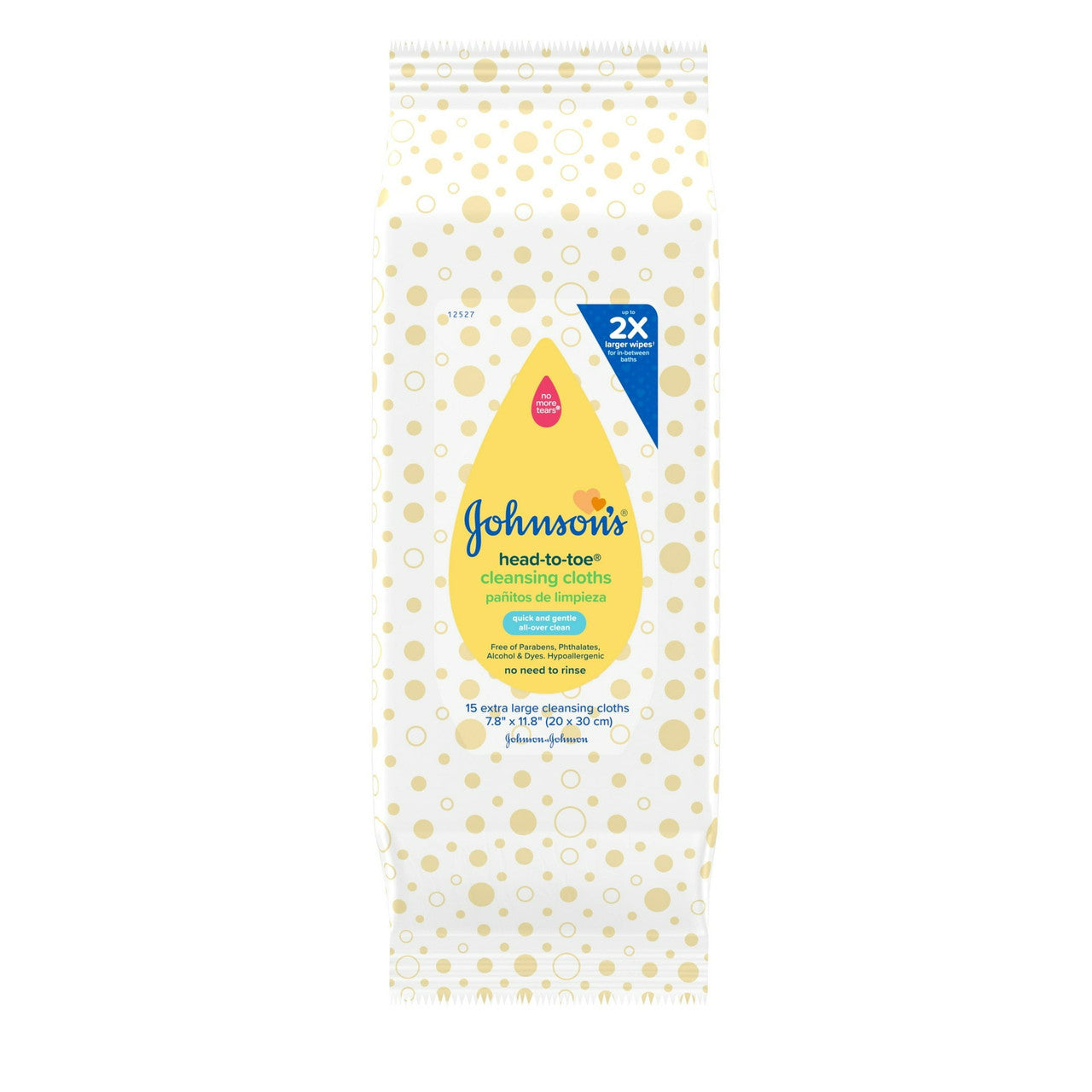 Johnsons Head To Toe Baby Cleansing Cloths, Extra Large 7.8 inc X11.8inc, 15 Ea